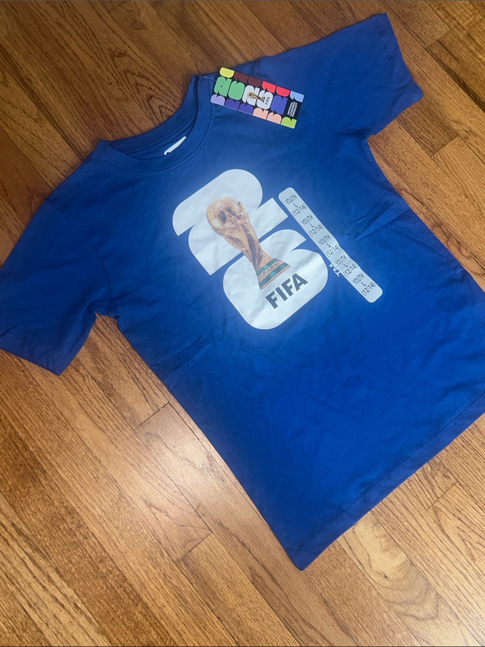FIFA Blue Kids' World Cup Trophy Graphic Tee Youth size Large and XS  NWT